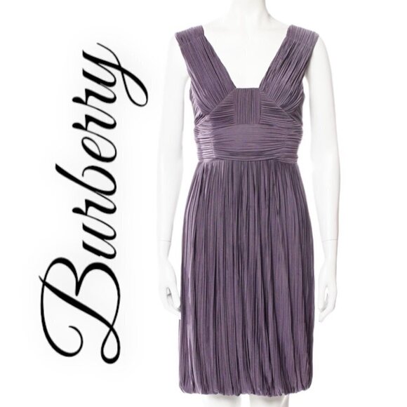 BURBERRY VINTAGE Y2K PURPLE PLUM Pleated Sleeveless Sheath Dress, Size 8 - Picture 1 of 8